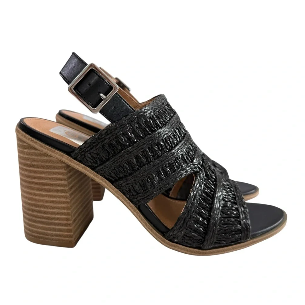 DV Dolce Vita Rian Black Woven Straw Slingback Mule Sandals Size 8 - Picture 3 of 16